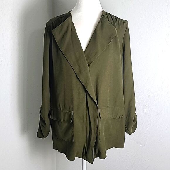 Nine West Army Green Utility Jacket with Pockets & Fold-over Collar, Size Medium - Picture 3 of 12